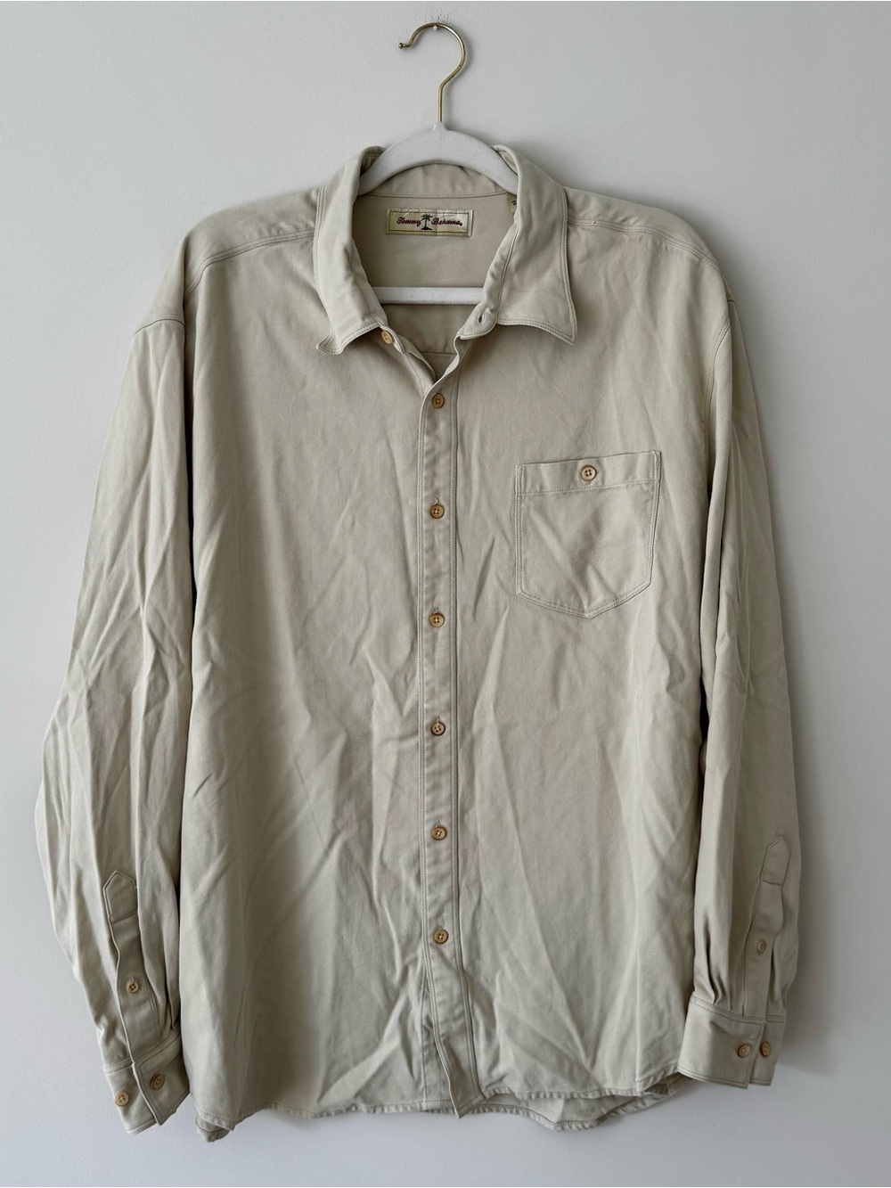 Tommy Bahama 100% Heavy Silk Button Down Long Sleeve, Neutral Beige – Size XL